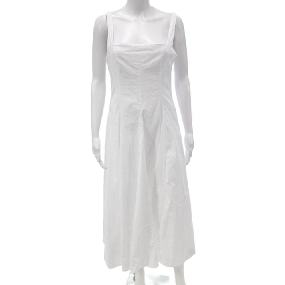 Zara Women A-Line White Square Neck Mid-Calf Dress Size L